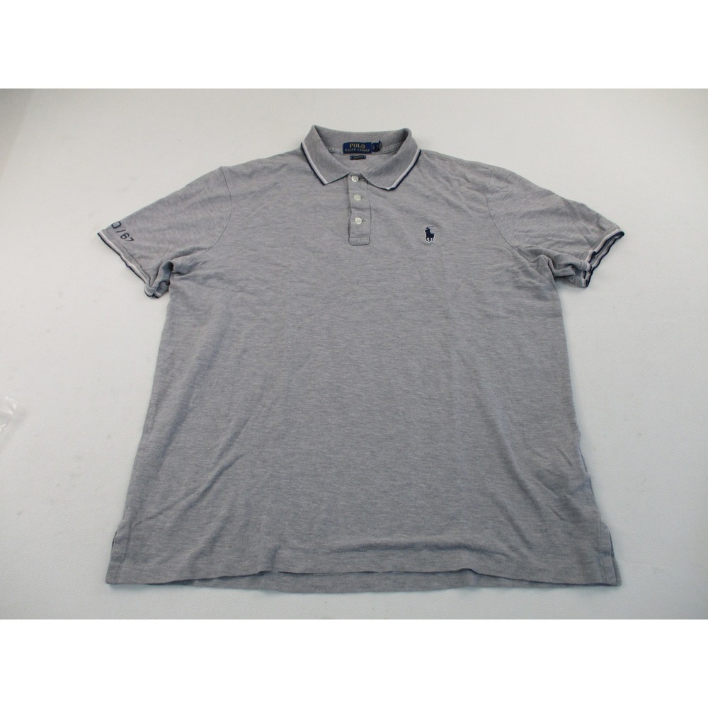 Polo Ralph Lauren Polo Mens LG Gray Classic Fit Tipped Polo/67 Embroidered Shirt